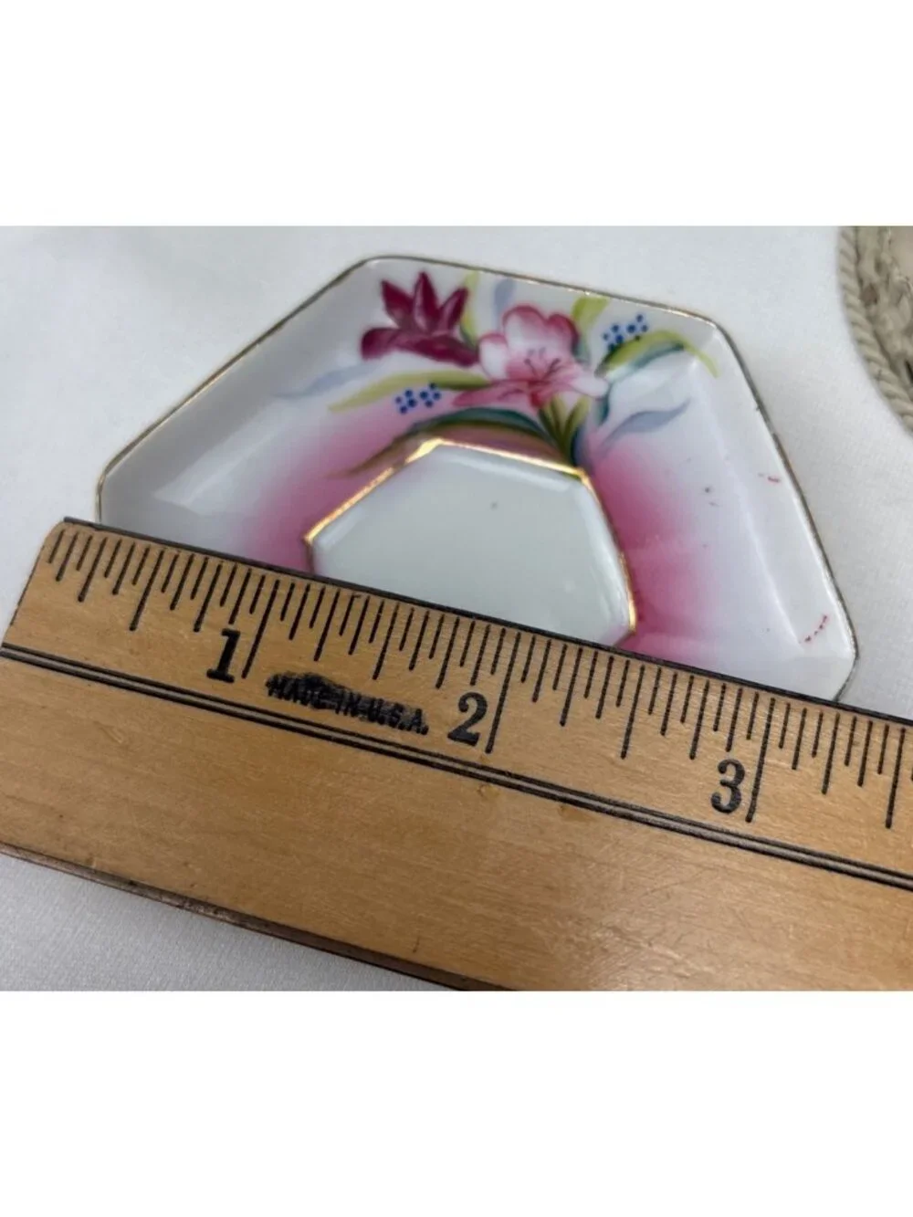 Hand-Painted Japanese Hexagon Teacup & Saucer Pink Floral Gilt Trim Stunner Vtg